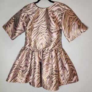 ASOS LUXE Gold Metallic Mauve Zebra Jacquard Open Back Mini Dress Size 4